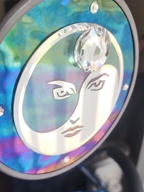 Iridescent Moon Face Mirror Lightcasters with Swarovski Crystal